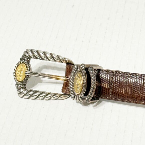 Vtg Brighton Museum Collection Brown Leather Belt Greco Roman Coin Rope Buckle L main image 9